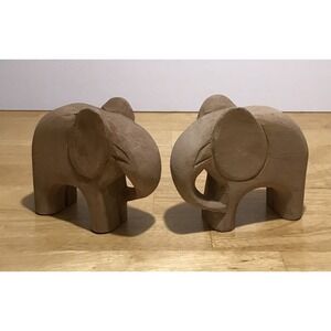 Set of 2 Hand Carved Wood Elephant Mini Figurines Sculpture Unique‎ 5"